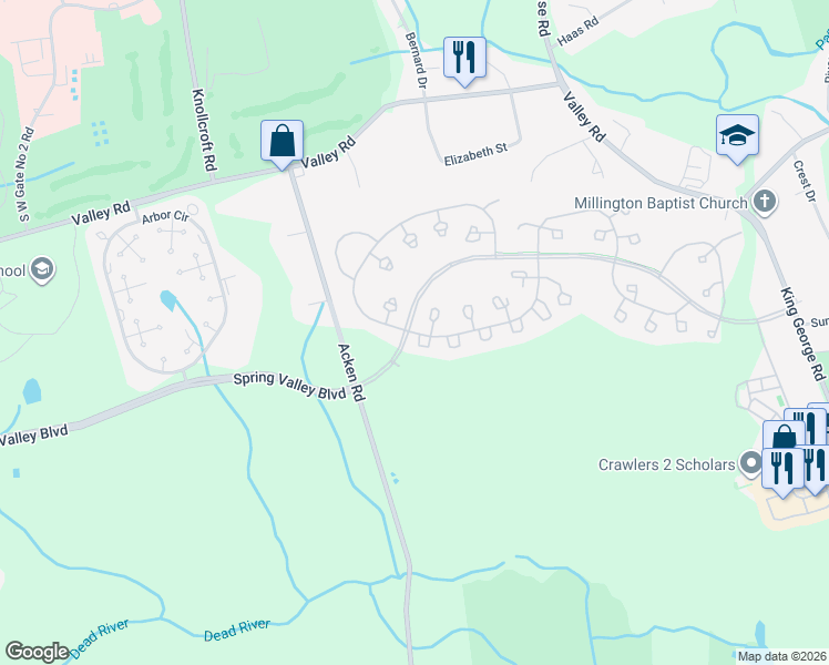 map of restaurants, bars, coffee shops, grocery stores, and more near 2 Potomac Drive in Bernards