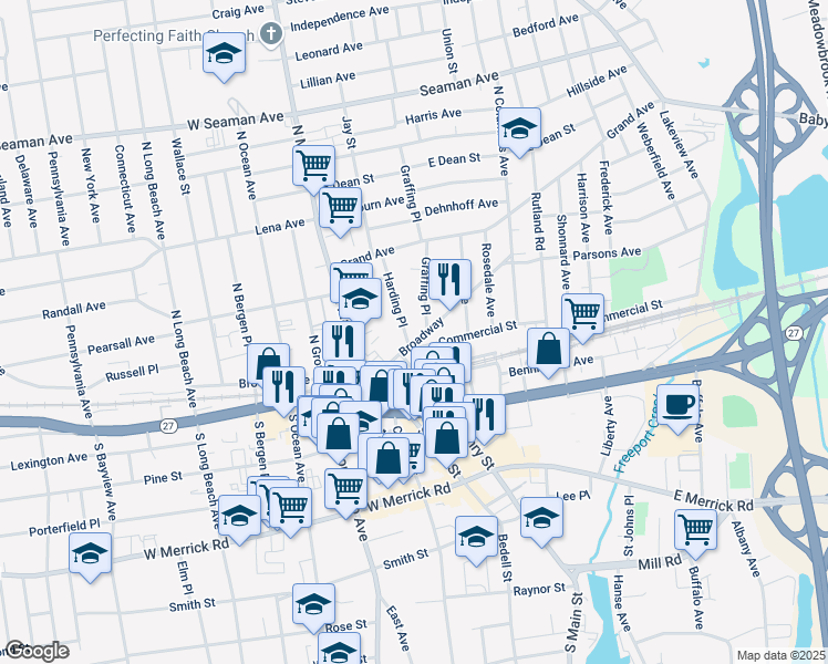 map of restaurants, bars, coffee shops, grocery stores, and more near 15 Harding Place in Freeport