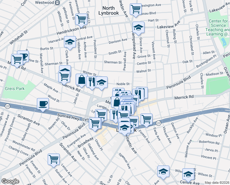 map of restaurants, bars, coffee shops, grocery stores, and more near in Lynbrook