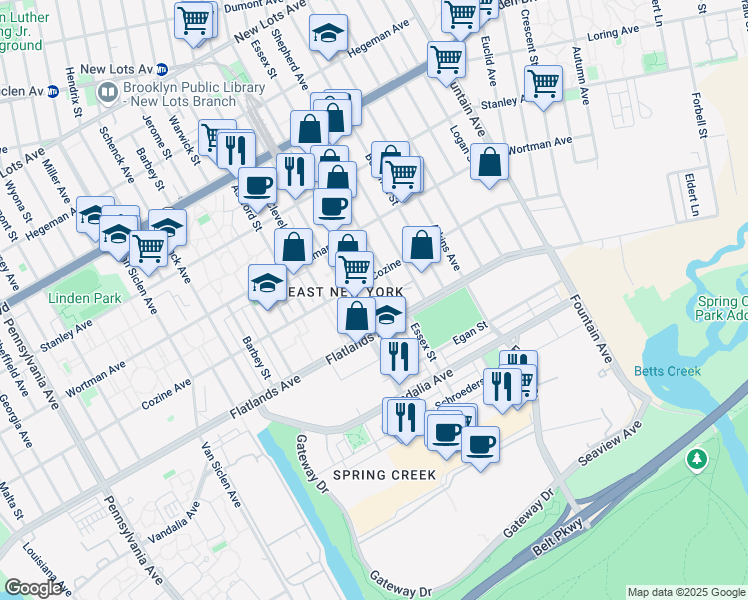 map of restaurants, bars, coffee shops, grocery stores, and more near 1090 Linwood Street in Brooklyn