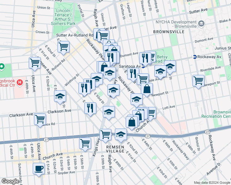 map of restaurants, bars, coffee shops, grocery stores, and more near in Brooklyn