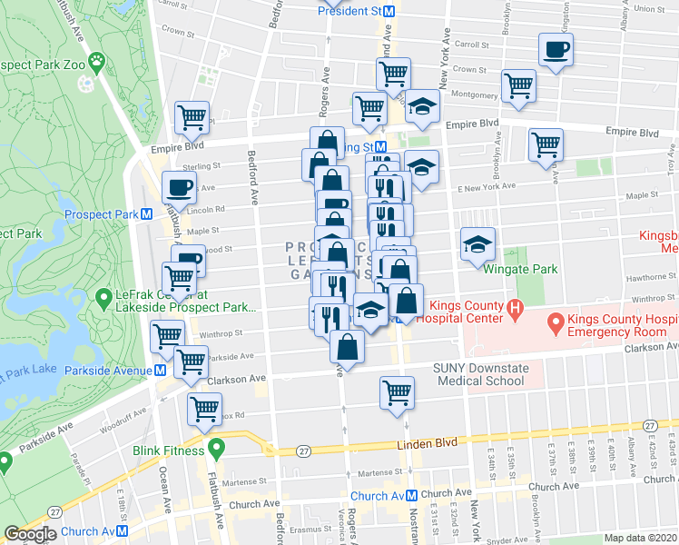 map of restaurants, bars, coffee shops, grocery stores, and more near in Brooklyn