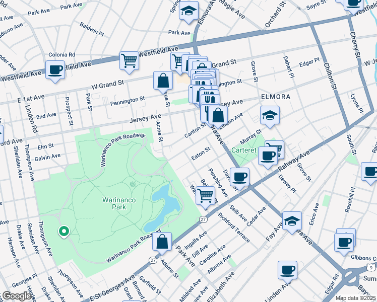 map of restaurants, bars, coffee shops, grocery stores, and more near 759 Linden Avenue in Elizabeth