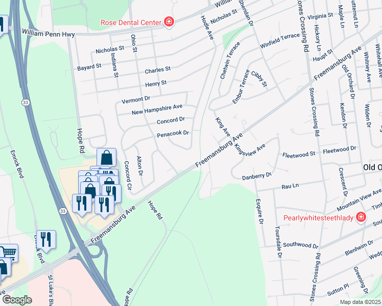 map of restaurants, bars, coffee shops, grocery stores, and more near 2842 Hodle Avenue in Easton