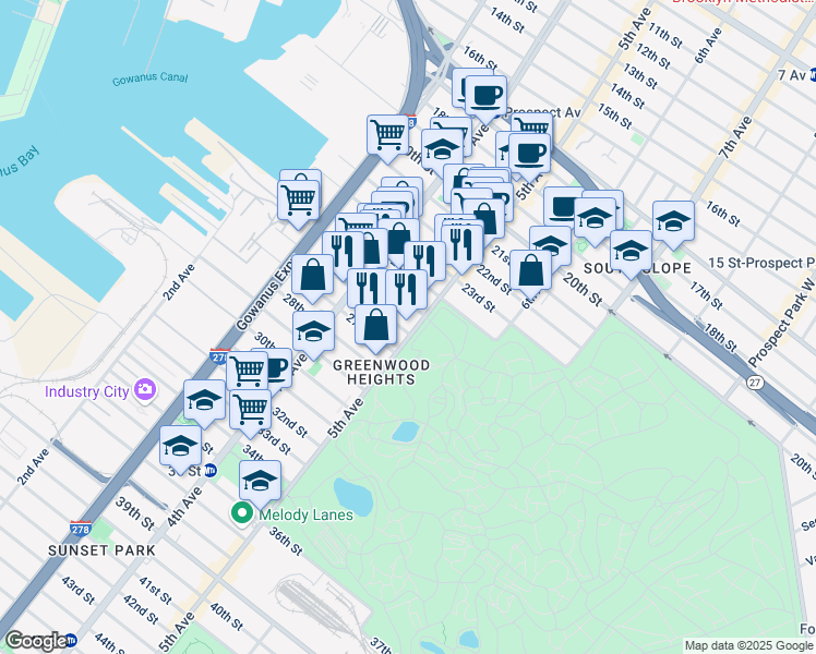 map of restaurants, bars, coffee shops, grocery stores, and more near 756 5th Avenue in Brooklyn