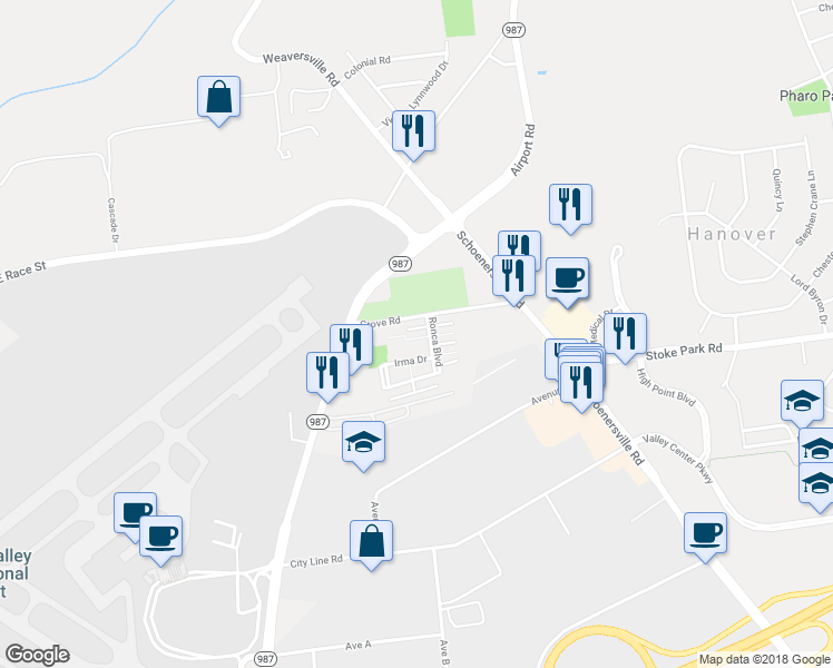 map of restaurants, bars, coffee shops, grocery stores, and more near 2701 Maryanne Way in Allentown