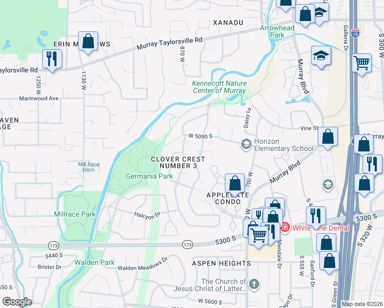 map of restaurants, bars, coffee shops, grocery stores, and more near 849 Clover Blossom Circle in Salt Lake City