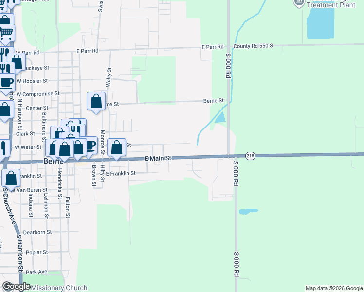 map of restaurants, bars, coffee shops, grocery stores, and more near 856 East Water Street in Berne