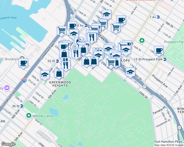 map of restaurants, bars, coffee shops, grocery stores, and more near in Brooklyn