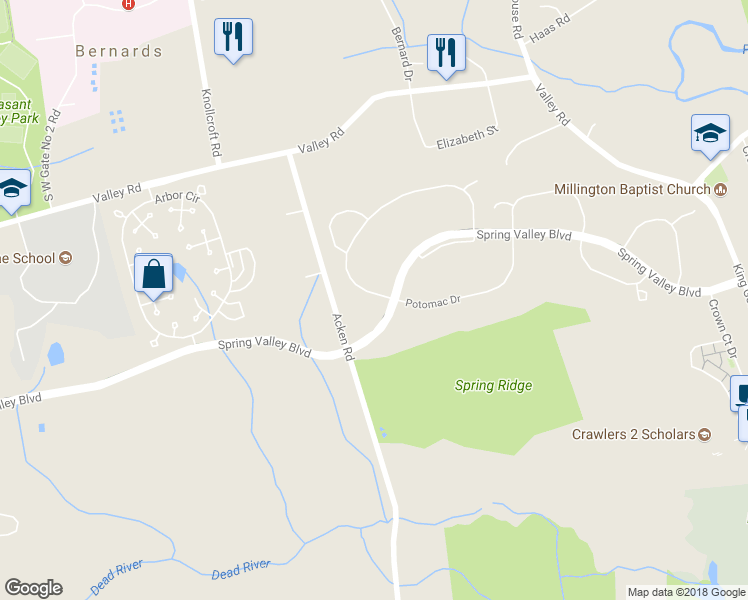 map of restaurants, bars, coffee shops, grocery stores, and more near 250 Alexandria Way in Bernards