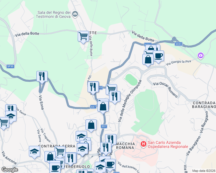 map of restaurants, bars, coffee shops, grocery stores, and more near 2 Via Ettore Ciccotti in Potenza