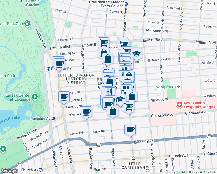 map of restaurants, bars, coffee shops, grocery stores, and more near in Brooklyn