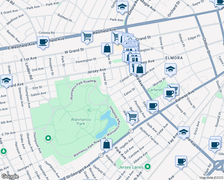 map of restaurants, bars, coffee shops, grocery stores, and more near 811 Linden Avenue in Elizabeth