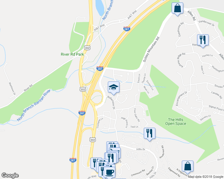 map of restaurants, bars, coffee shops, grocery stores, and more near 55 Birchwood Road in Bedminster Township