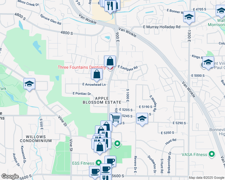 map of restaurants, bars, coffee shops, grocery stores, and more near 5089 900 East in Salt Lake City