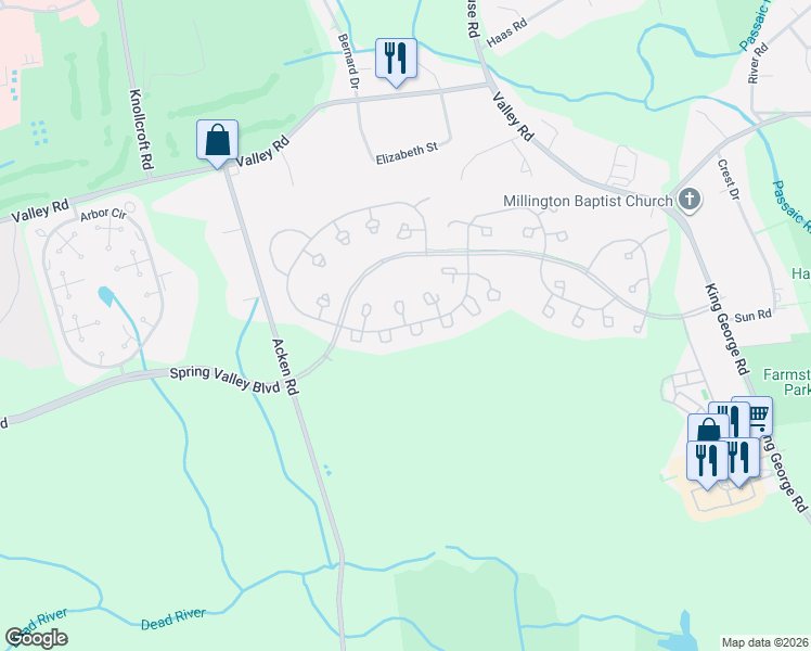 map of restaurants, bars, coffee shops, grocery stores, and more near 109 Potomac Drive in Basking Ridge