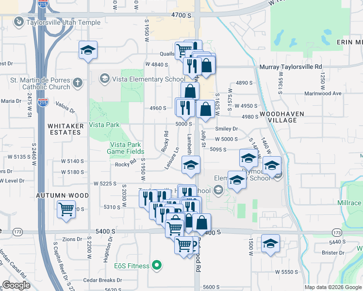 map of restaurants, bars, coffee shops, grocery stores, and more near 5083 Leisure Lane in Salt Lake City