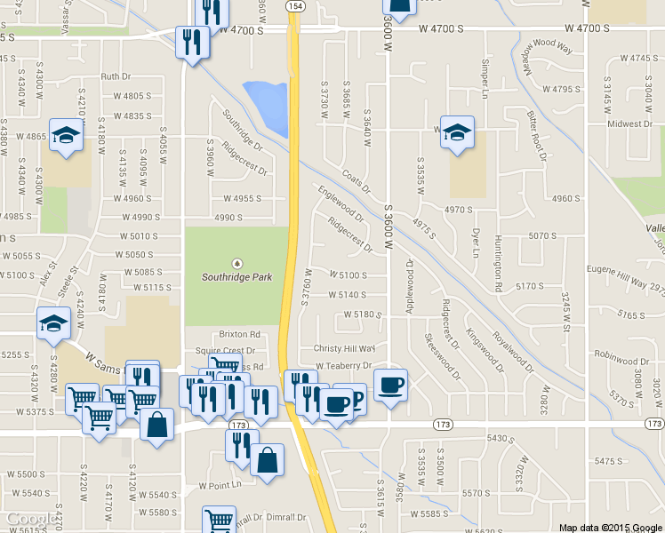map of restaurants, bars, coffee shops, grocery stores, and more near 3718 West 5100 South in Salt Lake City