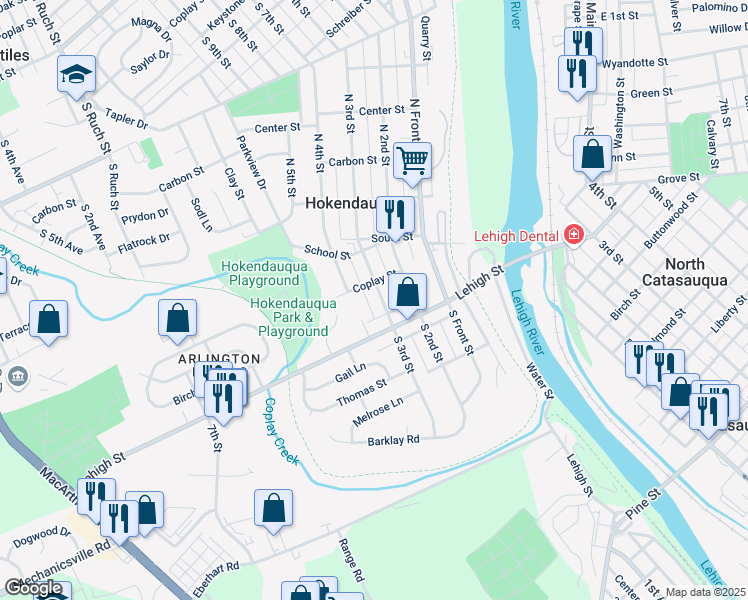 map of restaurants, bars, coffee shops, grocery stores, and more near 3107 South 3rd Street in Hokendauqua