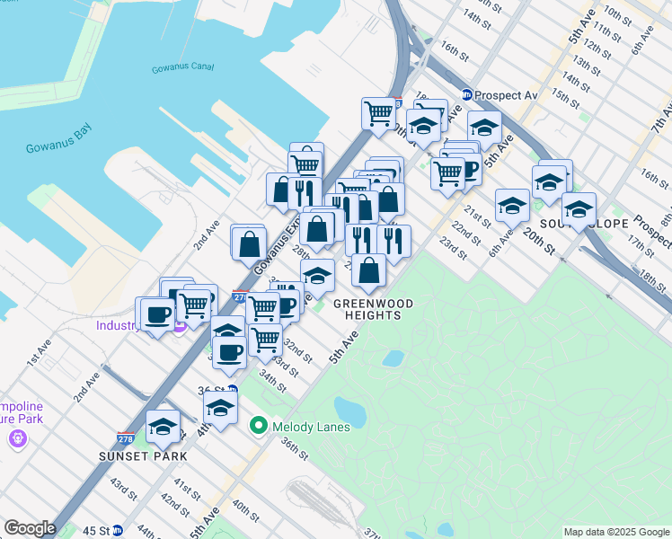 map of restaurants, bars, coffee shops, grocery stores, and more near 793 4th Avenue in Brooklyn