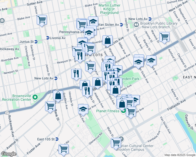map of restaurants, bars, coffee shops, grocery stores, and more near 717 Georgia Avenue in Brooklyn