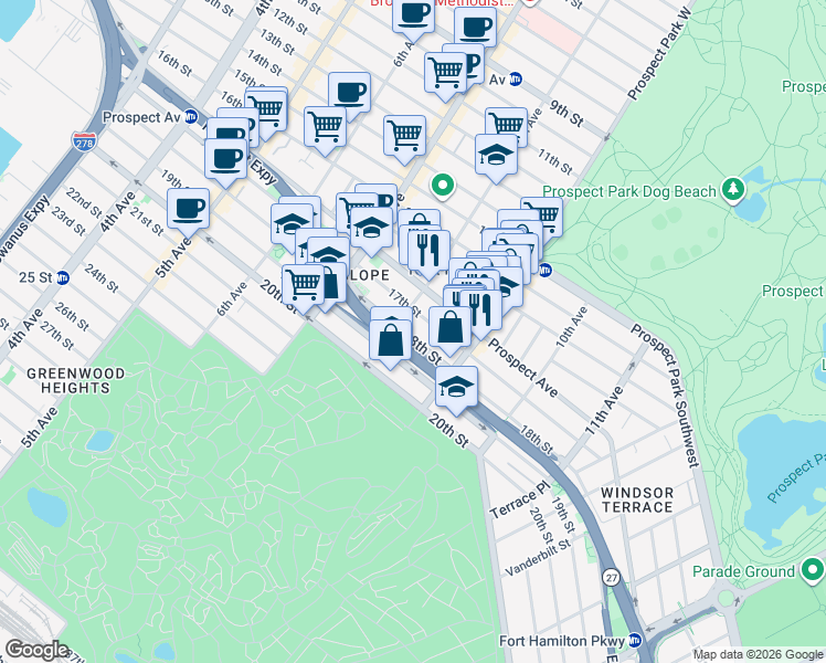 map of restaurants, bars, coffee shops, grocery stores, and more near in Brooklyn