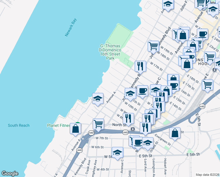 map of restaurants, bars, coffee shops, grocery stores, and more near 2 Pavonia Court in Bayonne