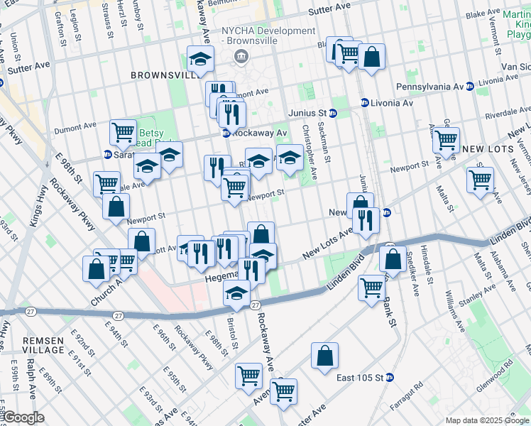 map of restaurants, bars, coffee shops, grocery stores, and more near 465 Thatford Avenue in Brooklyn