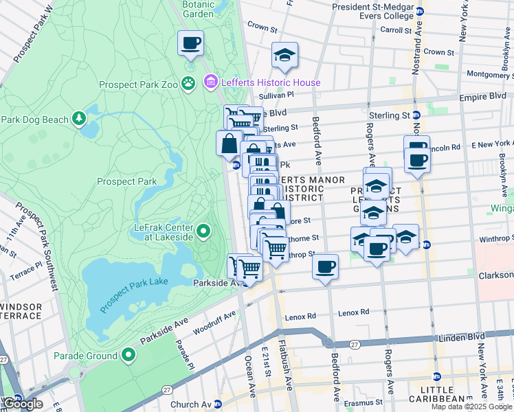 map of restaurants, bars, coffee shops, grocery stores, and more near 600 Flatbush Avenue in Brooklyn