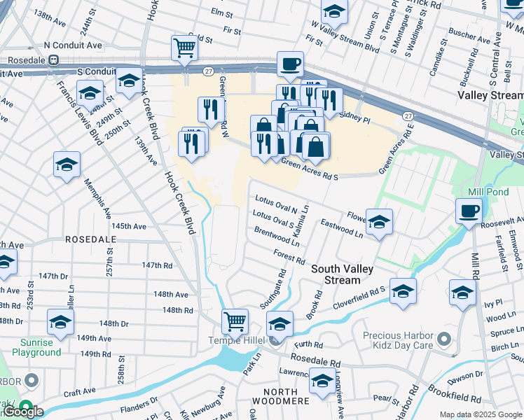 map of restaurants, bars, coffee shops, grocery stores, and more near 89 Lotus Oval North in Valley Stream