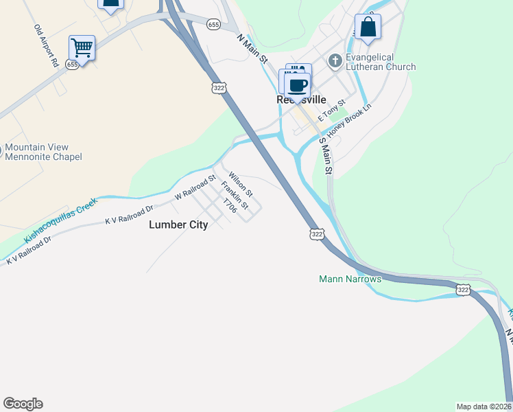 map of restaurants, bars, coffee shops, grocery stores, and more near 195 Wilson Street in Reedsville