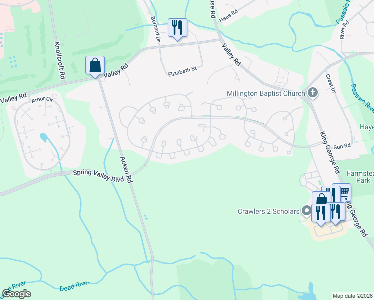 map of restaurants, bars, coffee shops, grocery stores, and more near 255 Potomac Drive in Bernards