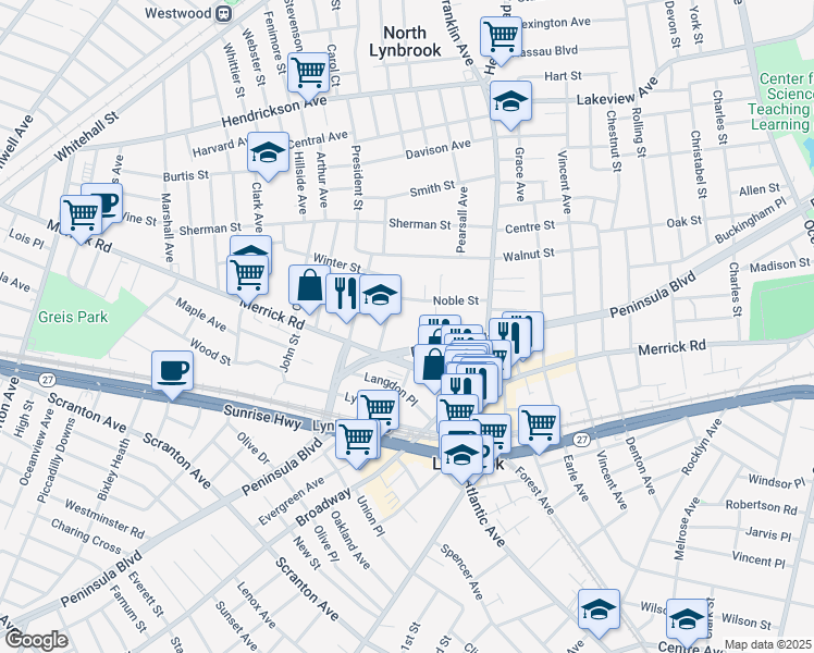 map of restaurants, bars, coffee shops, grocery stores, and more near in Lynbrook
