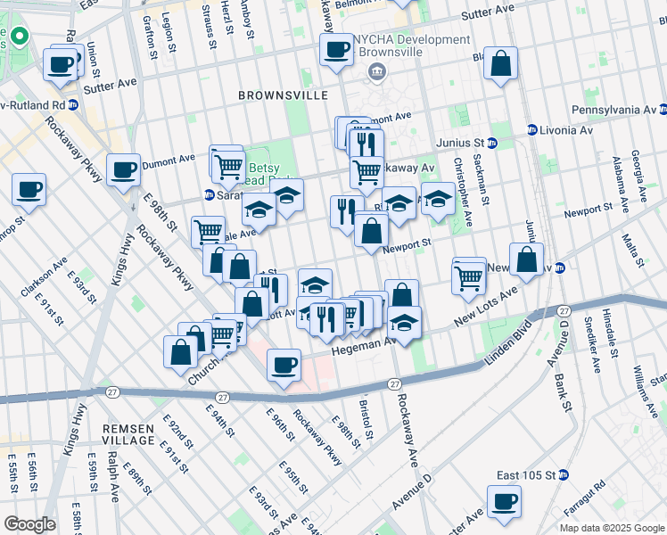 map of restaurants, bars, coffee shops, grocery stores, and more near 140 Newport Street in Brooklyn