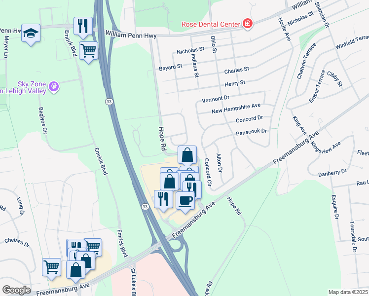 map of restaurants, bars, coffee shops, grocery stores, and more near 2829 Hope Ridge Drive in Easton