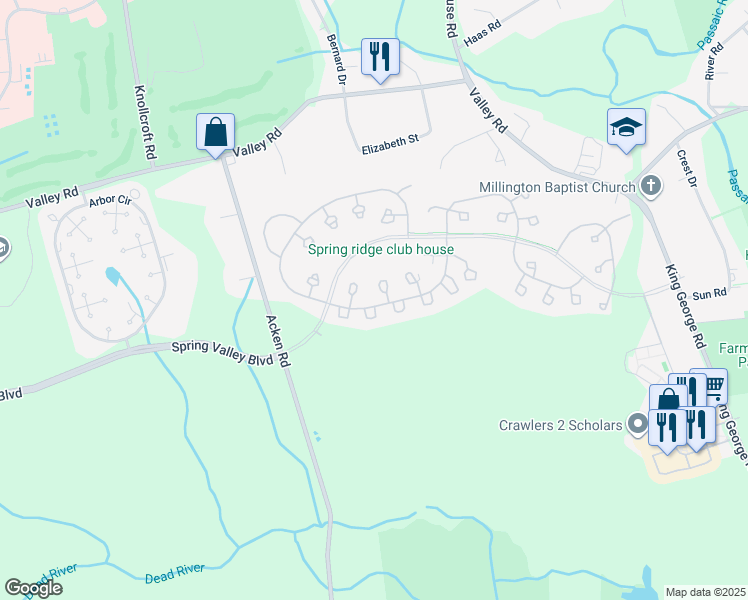 map of restaurants, bars, coffee shops, grocery stores, and more near 115 Potomac Drive in Bernards