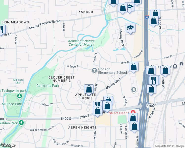 map of restaurants, bars, coffee shops, grocery stores, and more near 5180 South 700 West in Murray