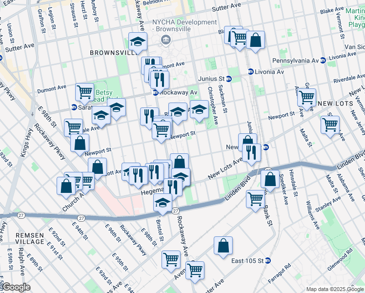 map of restaurants, bars, coffee shops, grocery stores, and more near 465 Thatford Avenue in Brooklyn