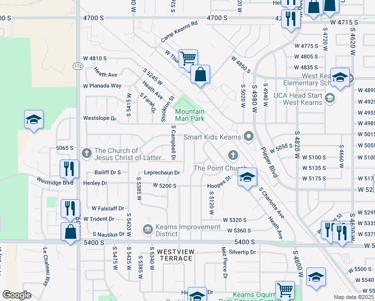 map of restaurants, bars, coffee shops, grocery stores, and more near 5075 Jedediah Dr in Salt Lake City