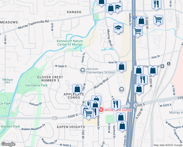map of restaurants, bars, coffee shops, grocery stores, and more near 5235 Glendon Street West in Murray