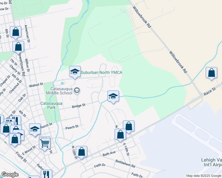 map of restaurants, bars, coffee shops, grocery stores, and more near 60 Cambridge Place in Catasauqua