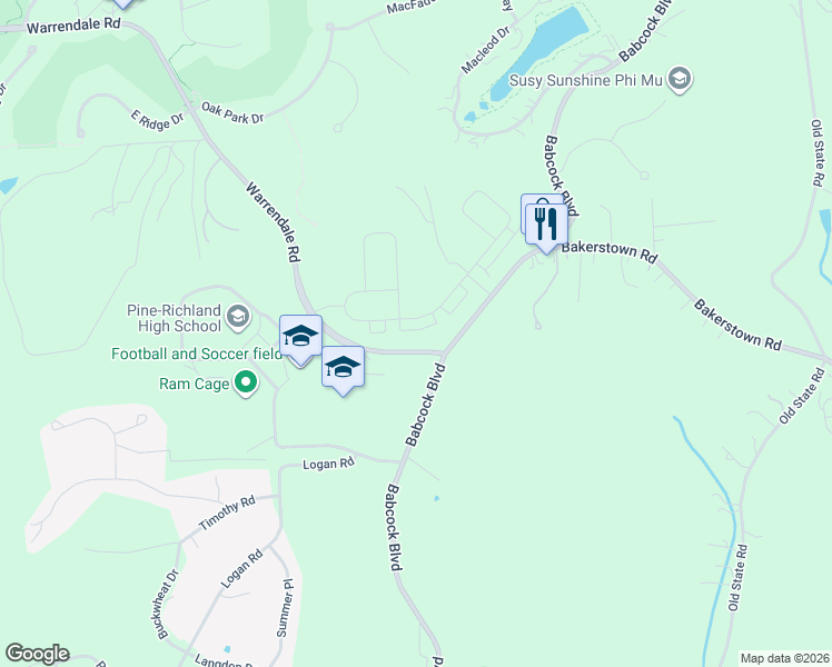 map of restaurants, bars, coffee shops, grocery stores, and more near 7204 Chestnut Way in Gibsonia
