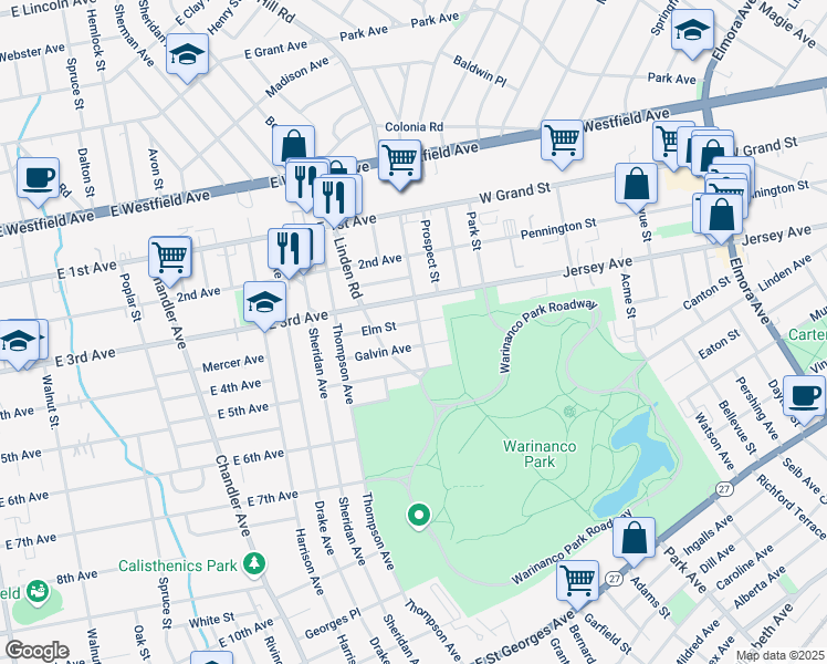 map of restaurants, bars, coffee shops, grocery stores, and more near 324 Hamilton Street in Roselle