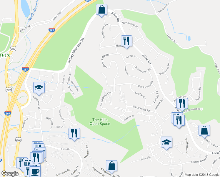 map of restaurants, bars, coffee shops, grocery stores, and more near 98 Danbury Court in Bedminster Township