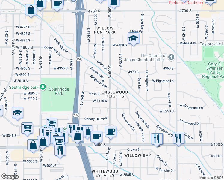 map of restaurants, bars, coffee shops, grocery stores, and more near 5077 3600 West in Salt Lake City