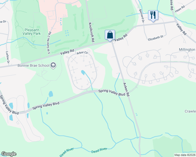 map of restaurants, bars, coffee shops, grocery stores, and more near 3205 Hemlock Place in Basking Ridge