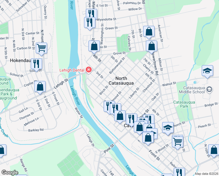 map of restaurants, bars, coffee shops, grocery stores, and more near 1116 3rd Street in Catasauqua