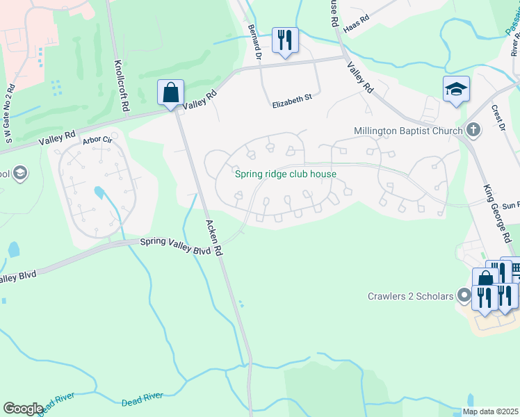 map of restaurants, bars, coffee shops, grocery stores, and more near 2 Potomac Drive in Bernards