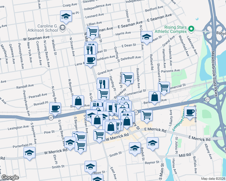 map of restaurants, bars, coffee shops, grocery stores, and more near 23 Harding Place in Freeport