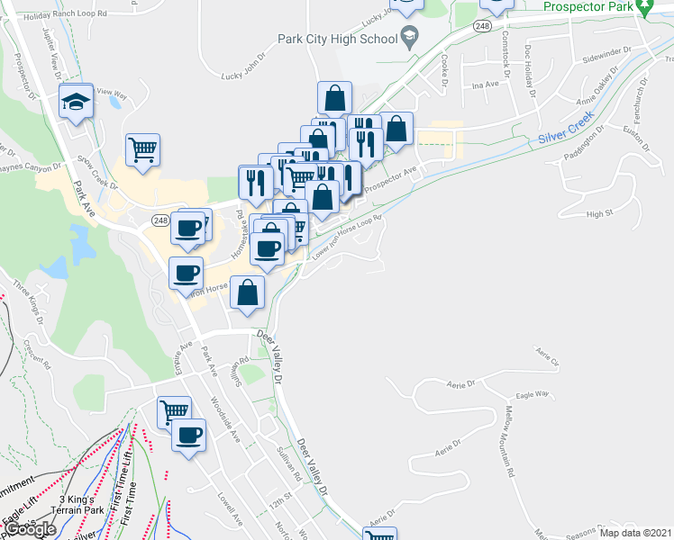 map of restaurants, bars, coffee shops, grocery stores, and more near 1670 Upper Iron Horse Loop Road in Park City